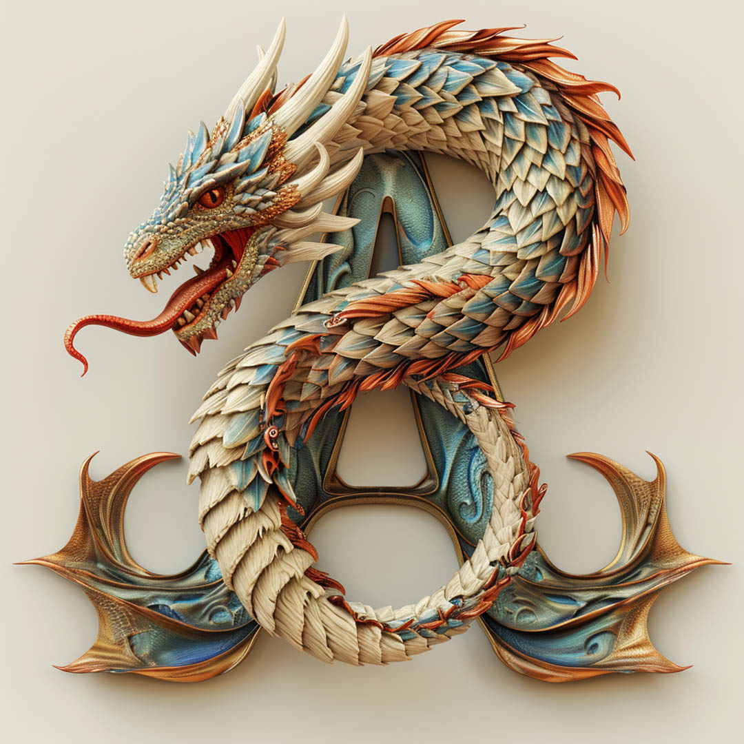 A dragon wrapped around a letter 'A', showcasing Wren's creative use of symbolism and fantasy