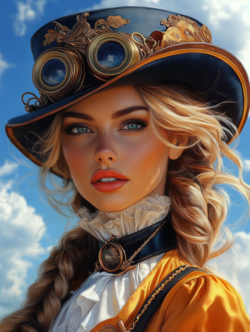 A steampunk woman, highlighting Wren's interest in blending different styles and exploring unique visual elements