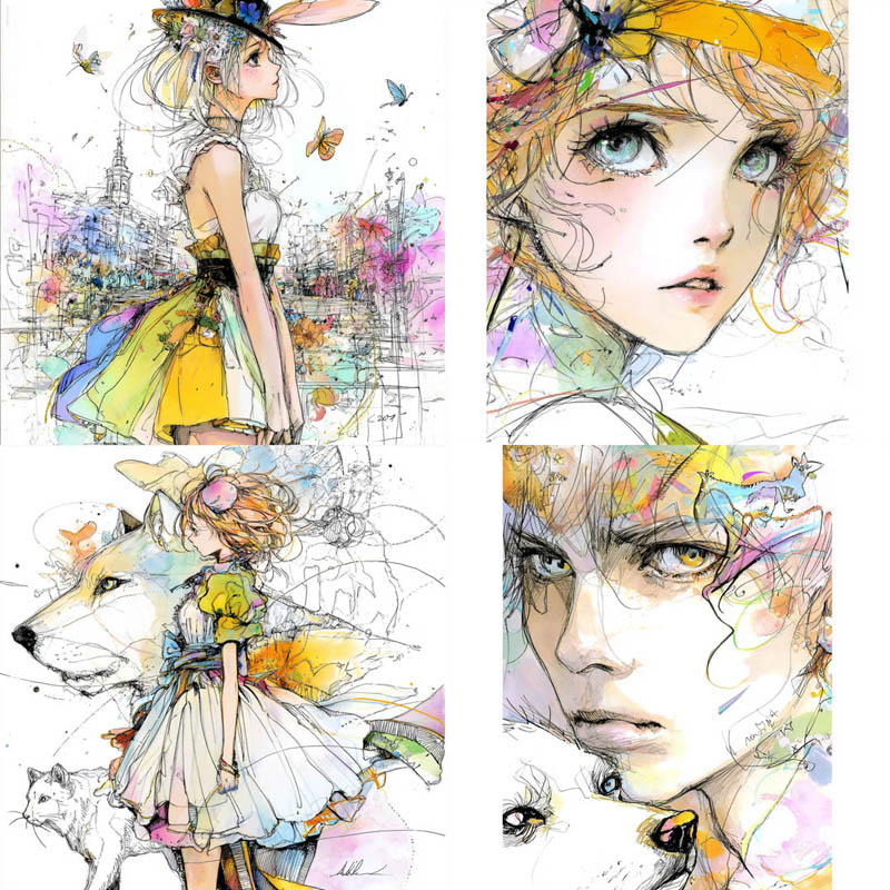 Pastel Watercolor Anime Illustration