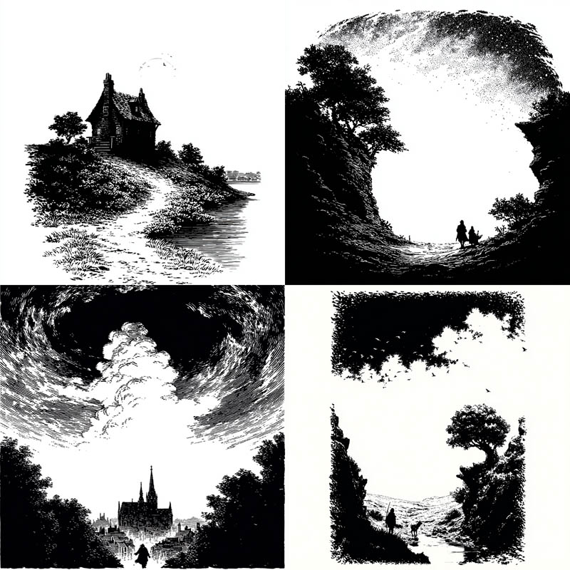 Engraved Noir Landscapes