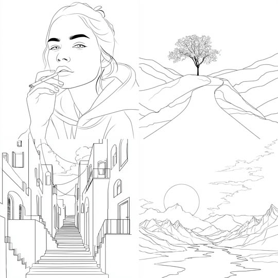 Clean Line Art Composition