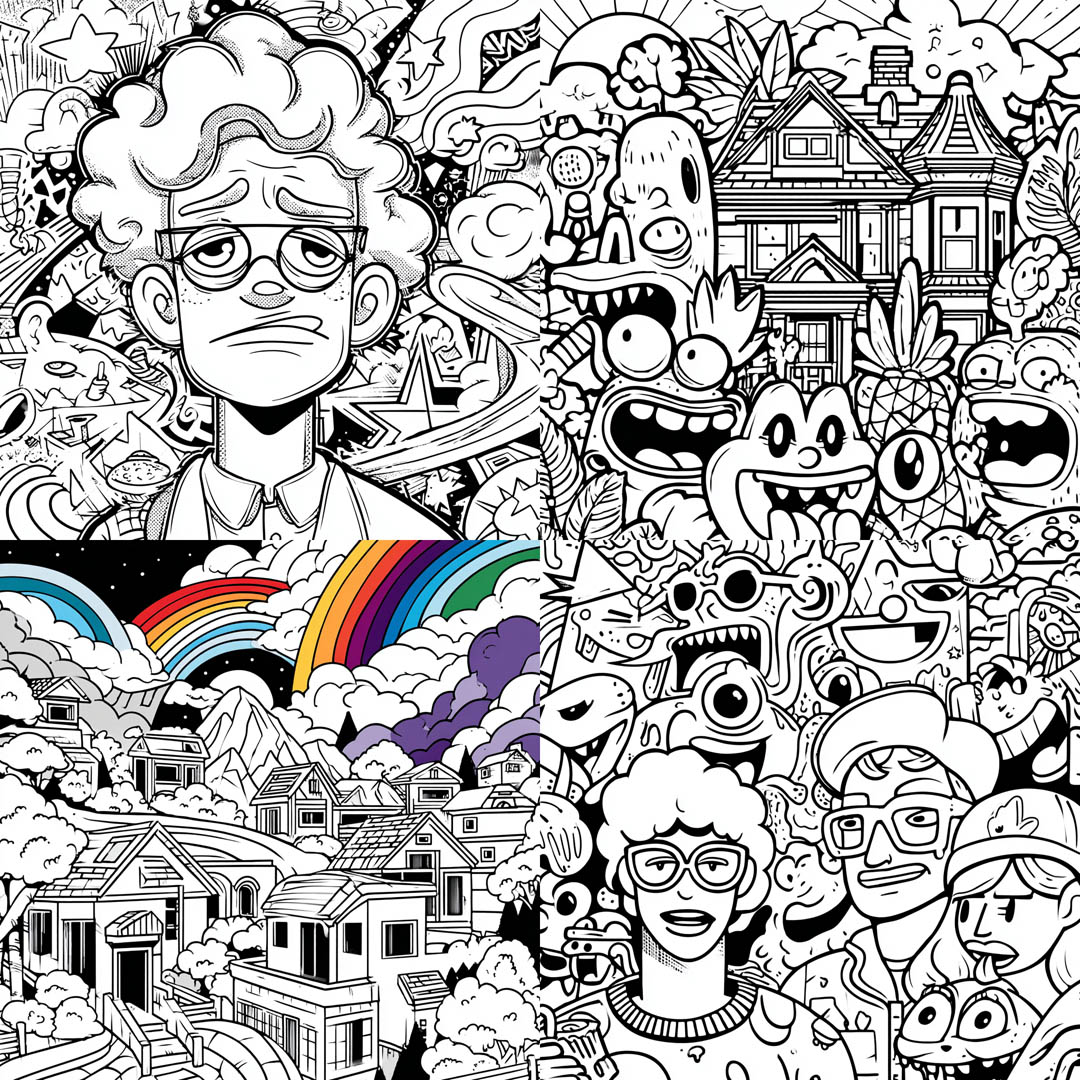 High-Contrast Doodle Collage