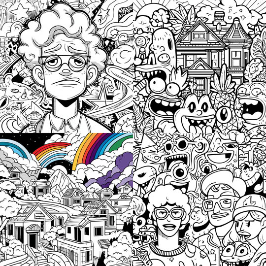 High-Contrast Doodle Collage