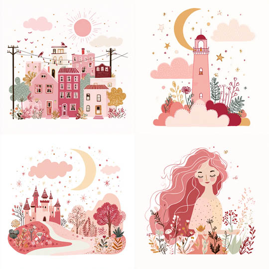 Whimsical Pink Storybook Illustration