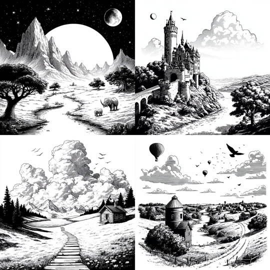 Monochrome Fantasy Landscapes