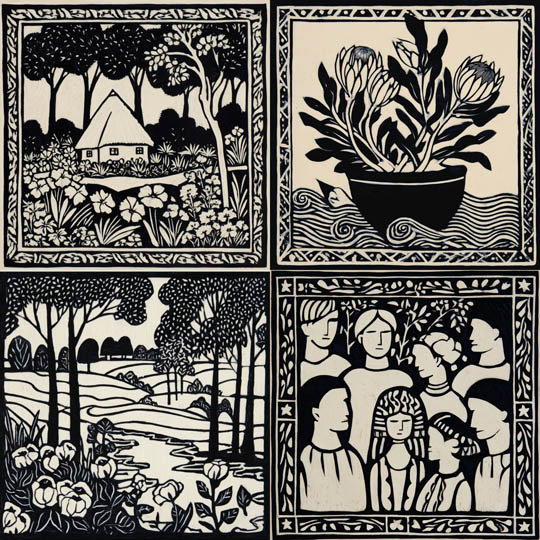 Folk Woodcut Illustration
