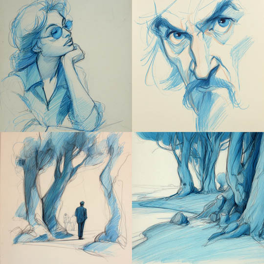 Blue Line Sketch Studies