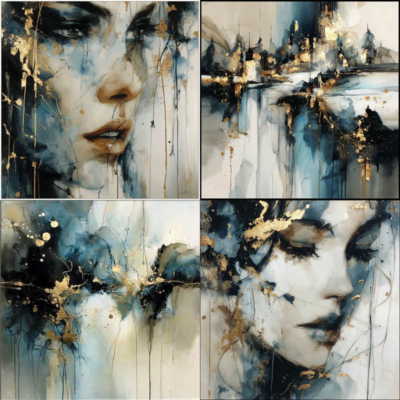 Gilded Watercolor Abstraction