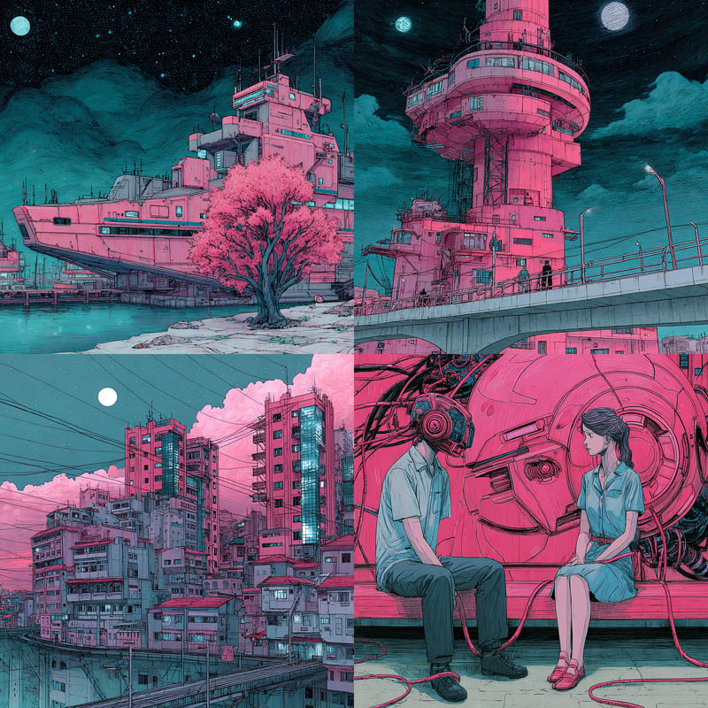 Cinematic Duotone Anime Line Art