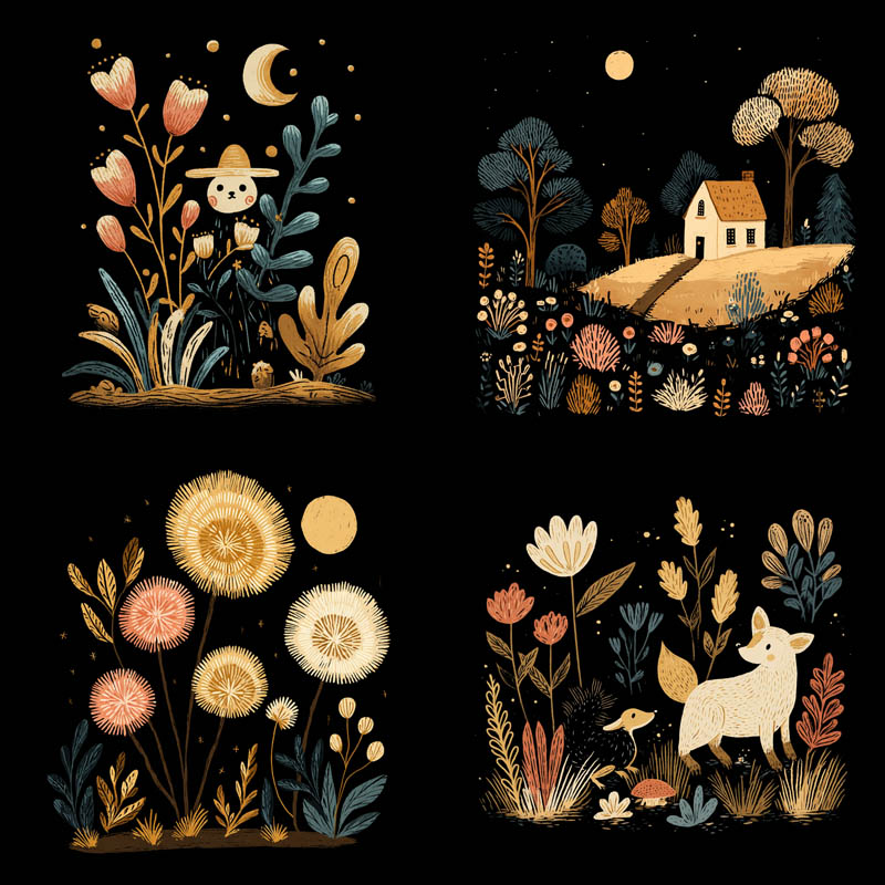 Hand-Drawn Night Garden Illustrations