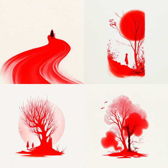 Minimalist Red Ink Silhouettes