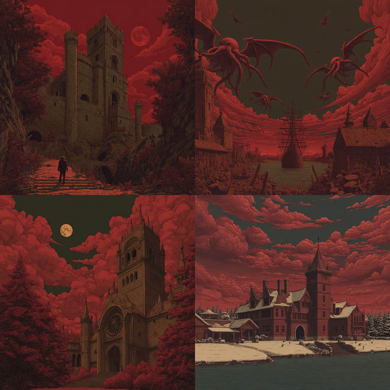 Blood-Red Gothic Horror Engravings