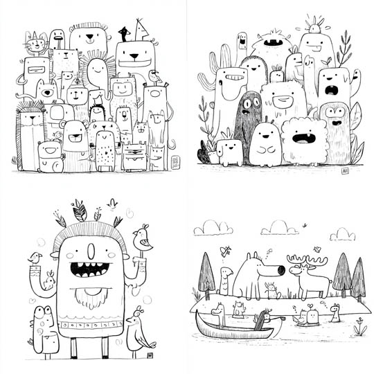 Minimal Monster Doodles