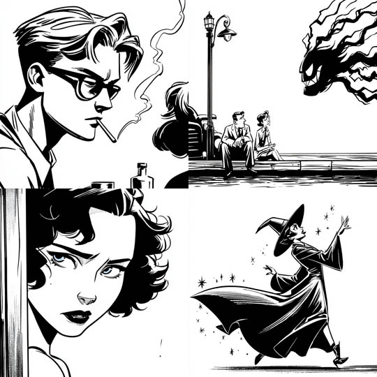 High-Contrast Comic Line Art