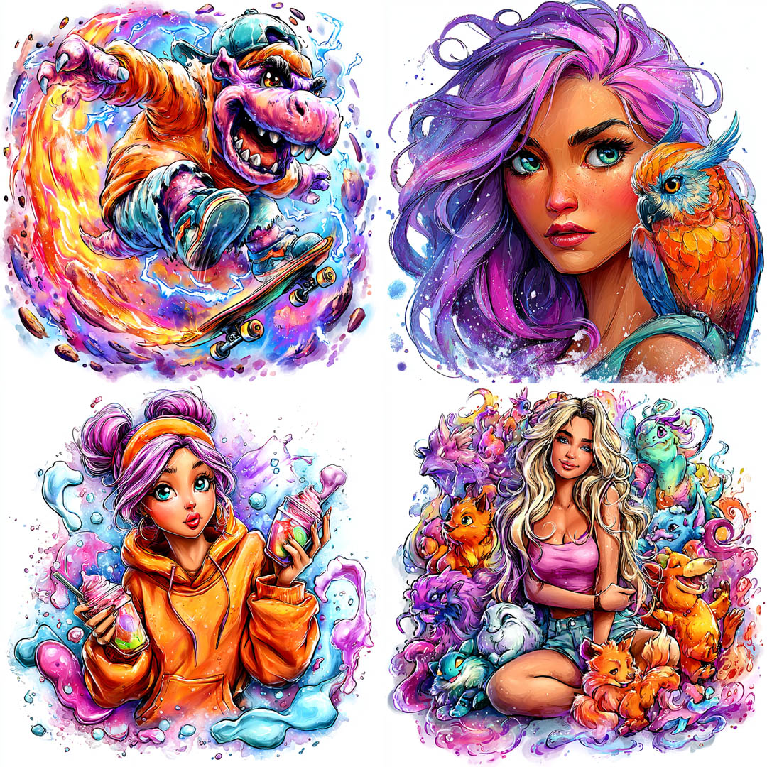 Vibrant Neon Cartoon Illustrations