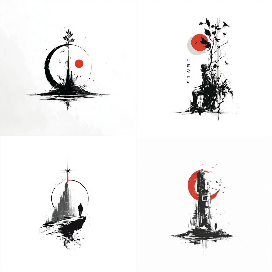 Minimalist Ink & Red Composition