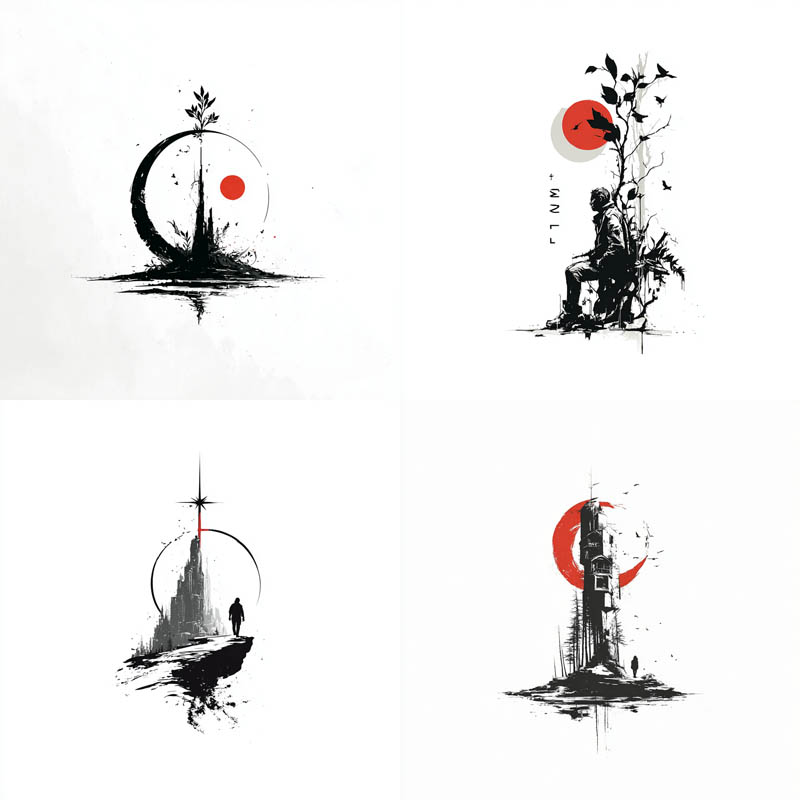 Minimalist Ink & Red Composition