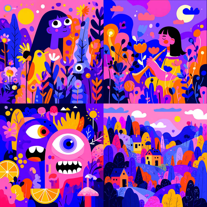 Flat Neon Vector Illustrations