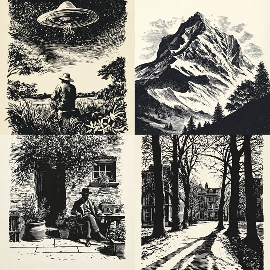 Vintage Woodcut Surrealism