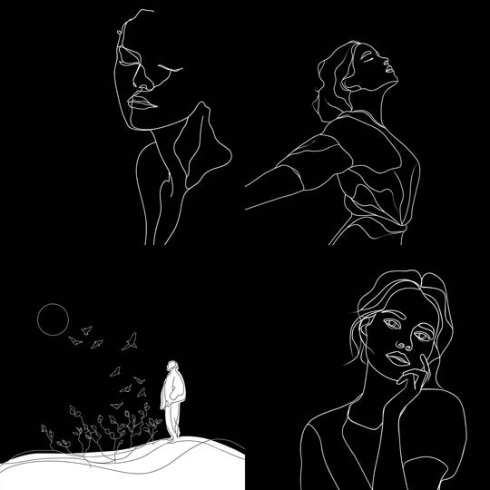 Minimalist White Line Figures