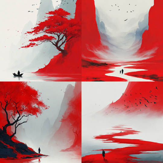 Minimalist Red Ink Landscape