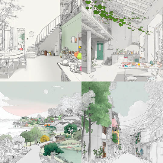 Pastel Architectural Sketches