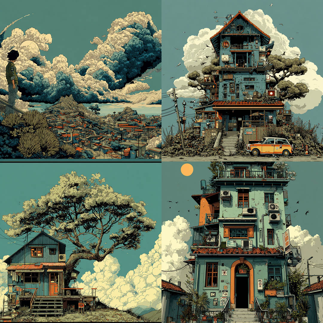 Illustrated Hillside Town