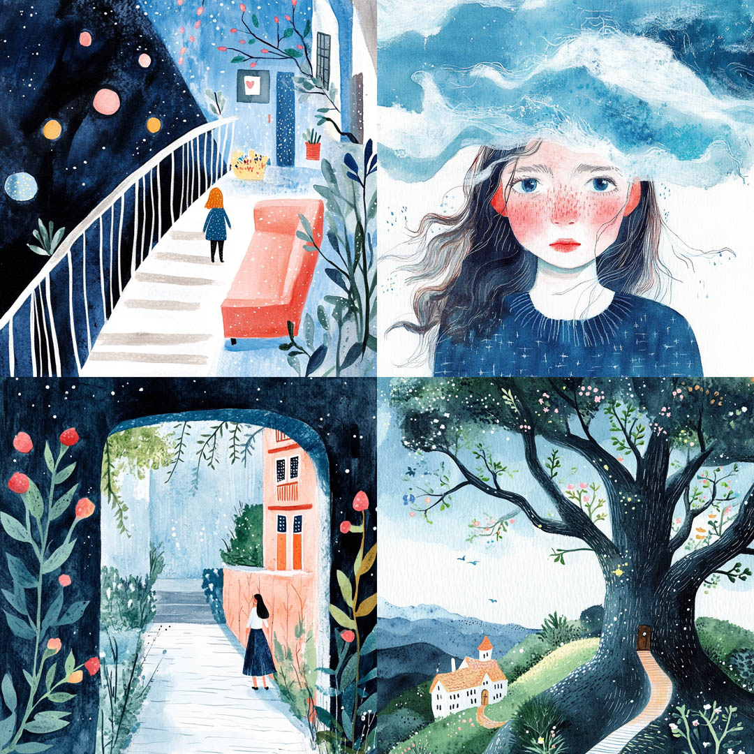 Cool Storybook Watercolor Illustration