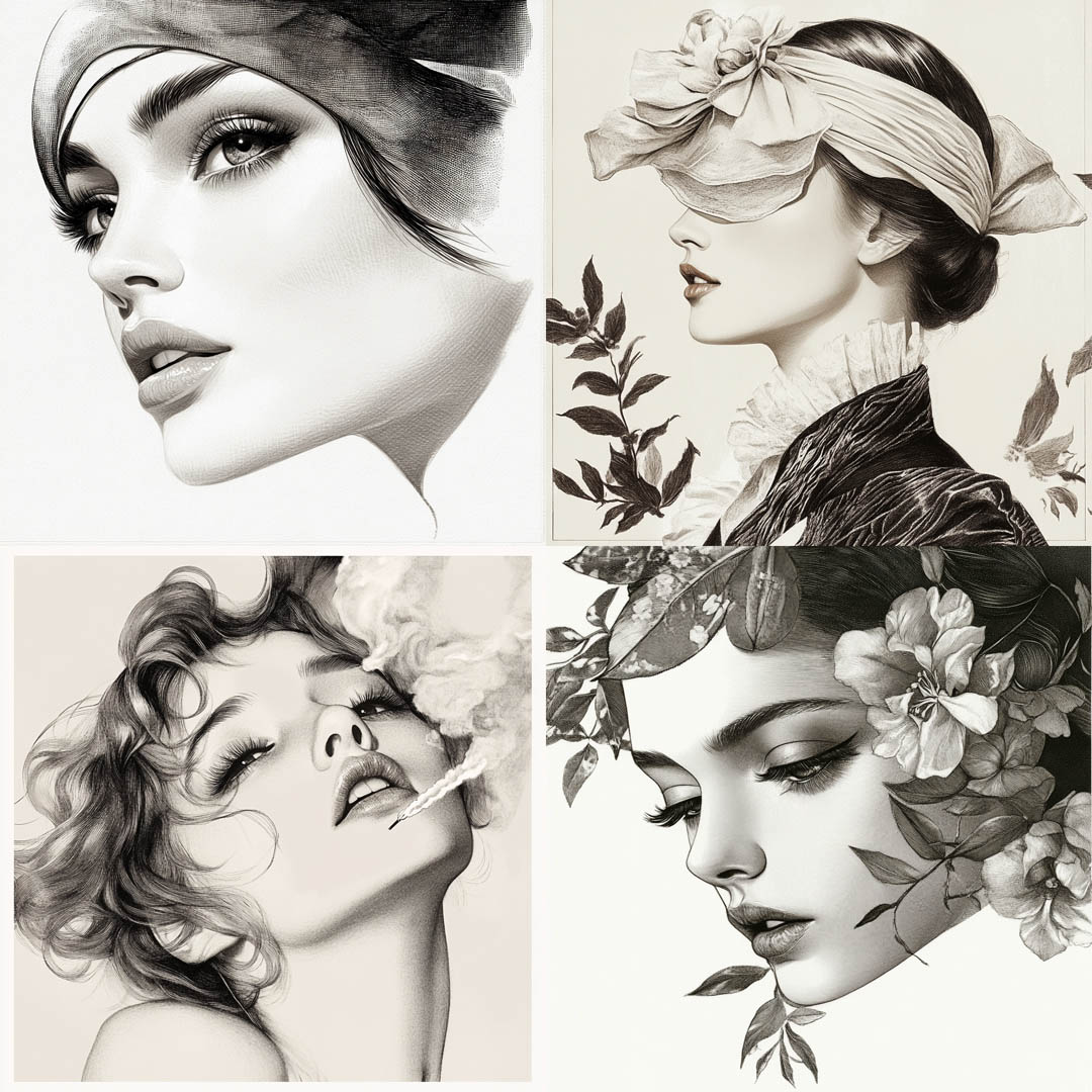 Greyscale Vintage Beauty Illustration