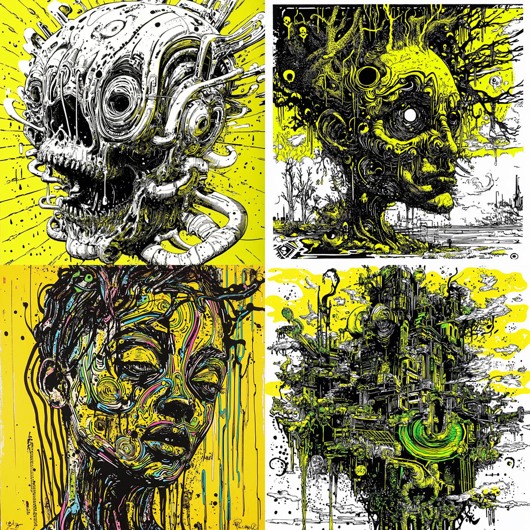 DayGlo Yellow and Black Chaotic Drawing